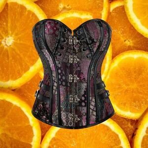 Gothic Strapless Corset Bustier, Lace Up Jacquard Body Shaper Size L(8/10)‎